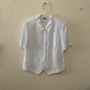 White Floral Lace Button Down Shirt